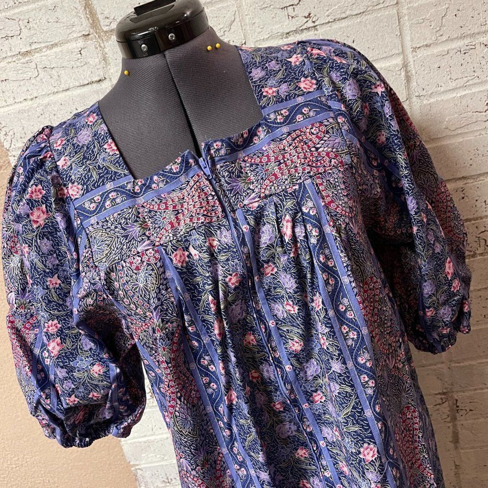 Vintage Krist Gudnason Cotton Petite Purple Pink Floral Muumuu Caftan Small